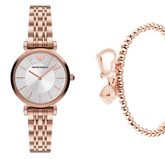 Emporio Armani Gianni T-Bar Crystals Silver Dial Rose Gold Steel Strap Watch For Women - AR11446 - Image 5